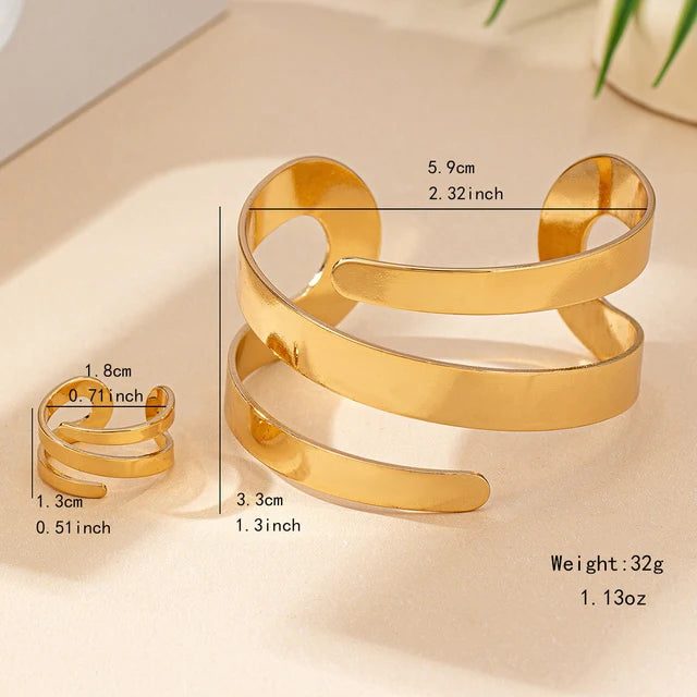 Geometric Hollow-out Bracelet & Ring