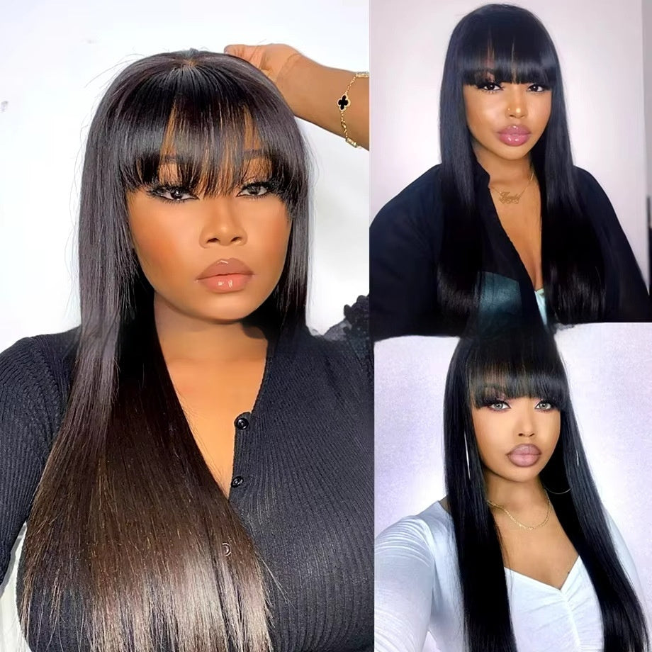 Natural Color Full-mechanism Headgear Straight Fringe Wigs Without Lace