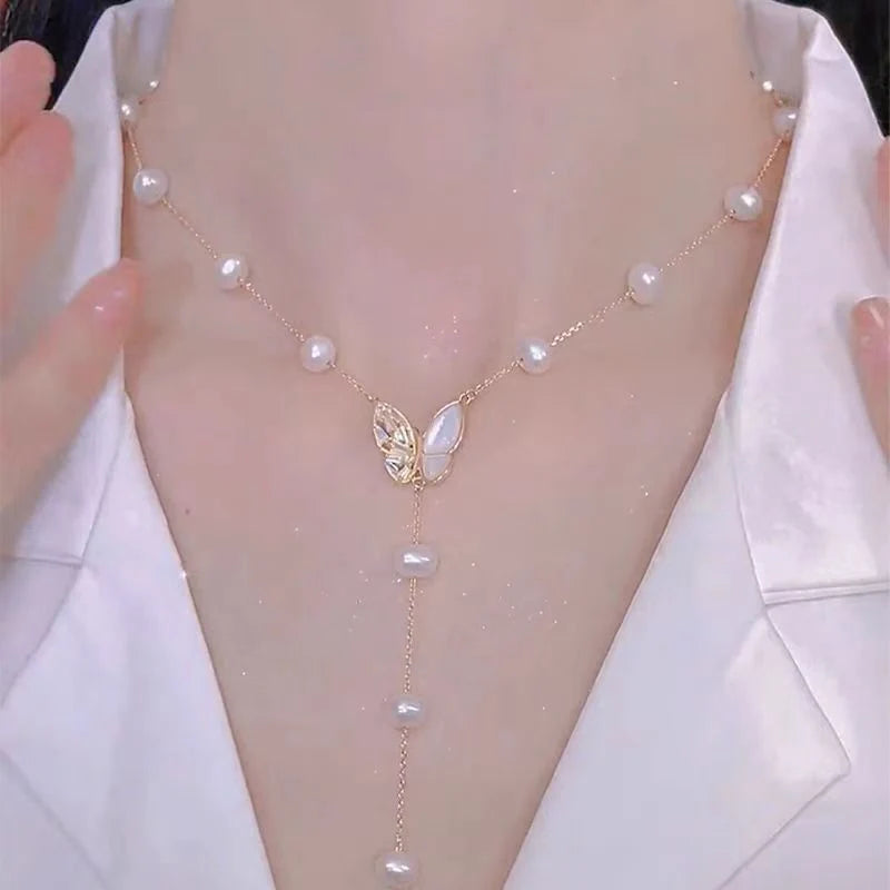 Pearl Mother-of-Pearl Butterfly Necklace
