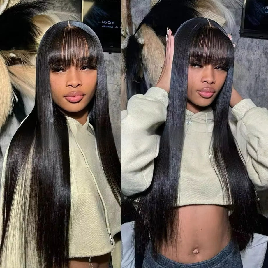 Natural Color Full-mechanism Headgear Straight Fringe Wigs Without Lace