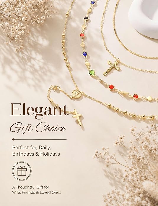 Tungary Cross Necklaces for Women 14K Gold Plated Layered Necklace Stack