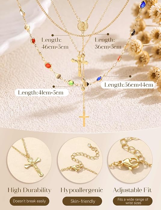 Tungary Cross Necklaces for Women 14K Gold Plated Layered Necklace Stack