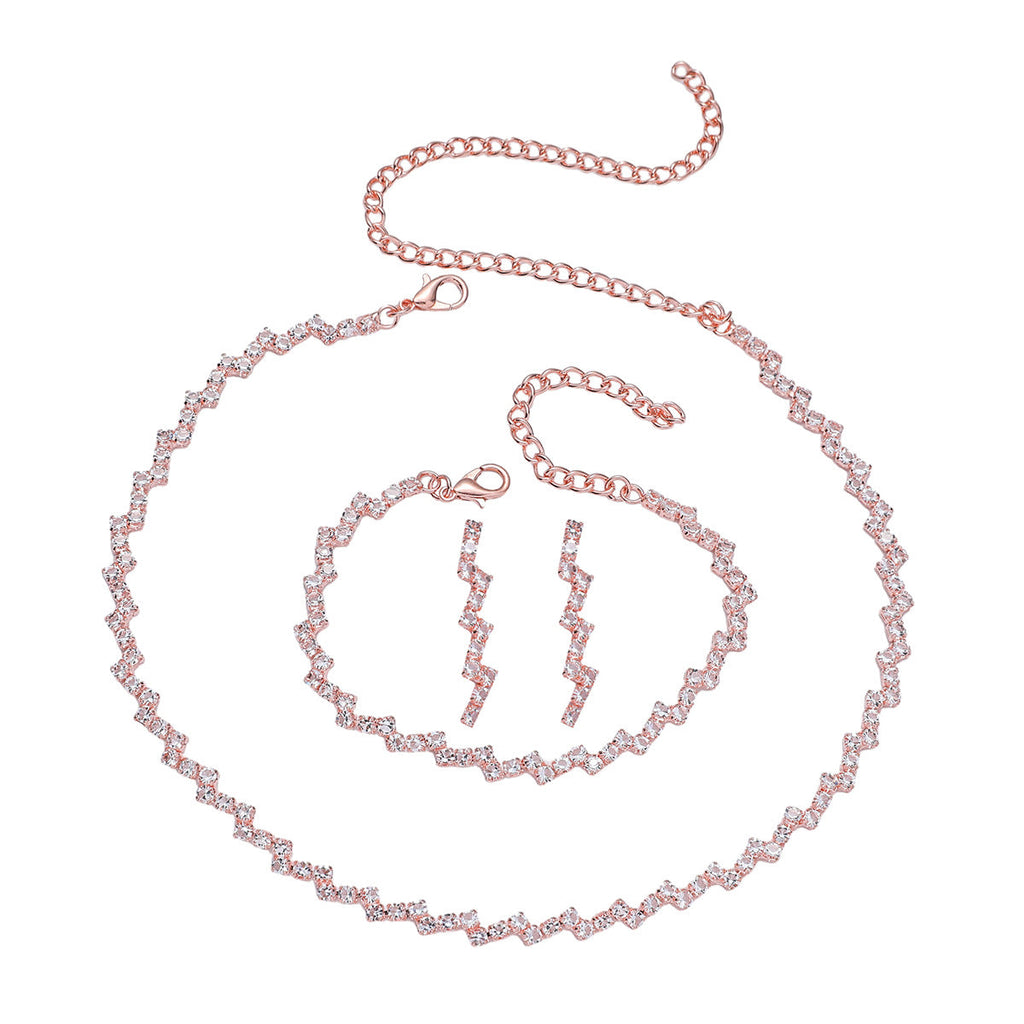 Zircon Necklace Earrings And Bracelet Setthree-piece Set