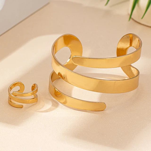 Geometric Hollow-out Bracelet & Ring